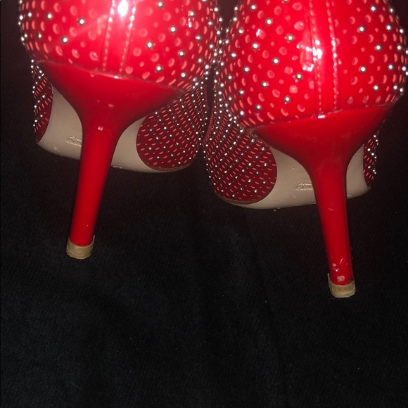 Miu Miu red metal studs peep toe kitten low heels - Picture 6 of 6